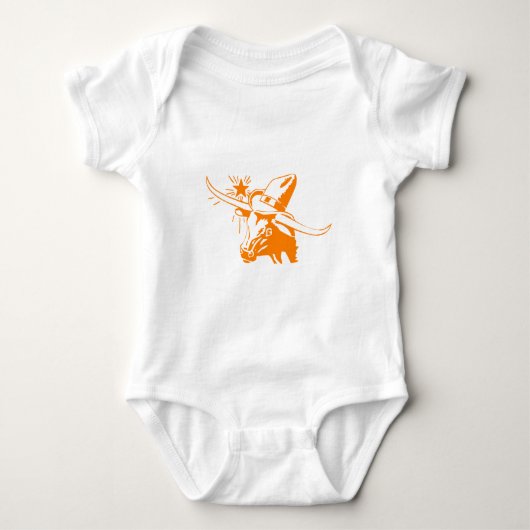 Oranje Longhorn Steer met Cowboy Pet Romper (Voorkant)