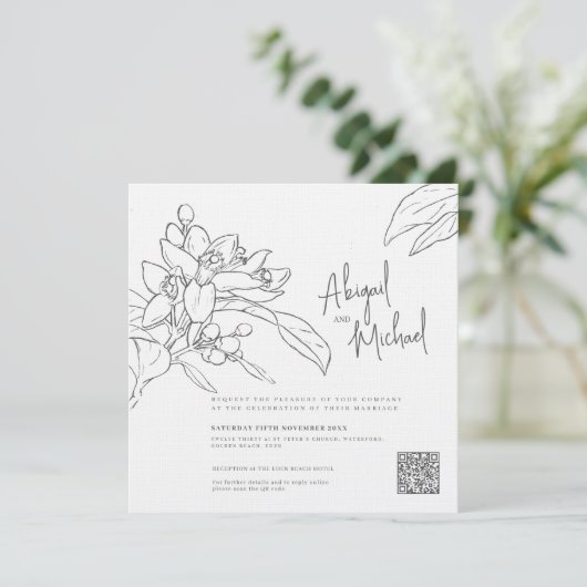 Oranje lossom schetsen mono foto's vierkant bruilo kaart (Staand voorkant)