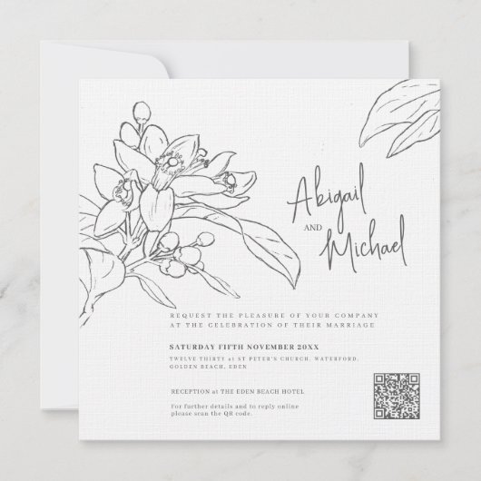 Oranje lossom schetsen mono foto's vierkant bruilo kaart (Voorkant)