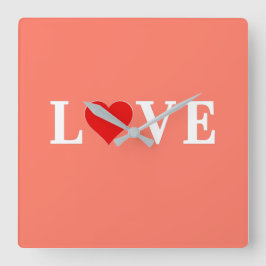 Oranje LOVE en hart Elegant Romantic Vierkante Klok