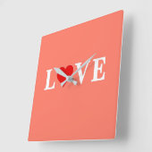 Oranje LOVE en hart Elegant Romantic Vierkante Klok (Hoek)