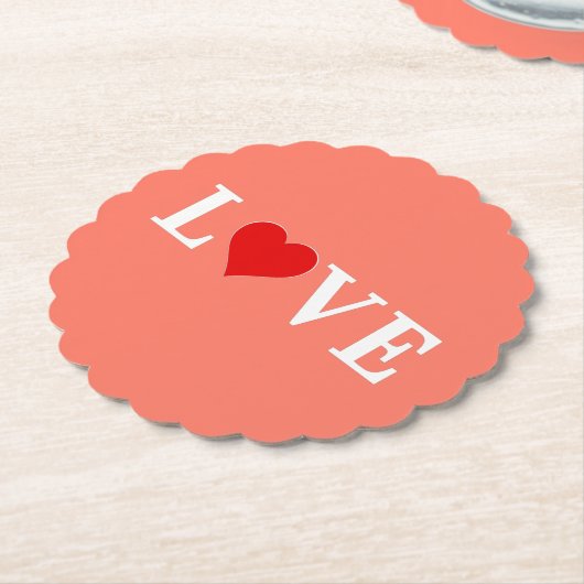 Oranje LOVE en Heart Moderne Eelegant Kartonnen Onderzetters (Gekanteld)