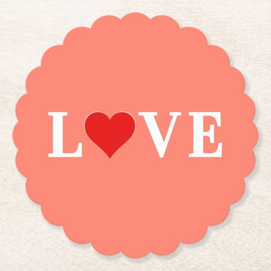 Oranje LOVE en Heart Moderne Eelegant Kartonnen Onderzetters (Voorkant)