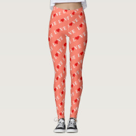 Oranje LOVE en rood hartpatroon Elegant Romantic Leggings