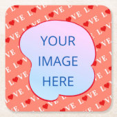 Oranje LOVE-hart Kartonnen Onderzetters (Voorkant)