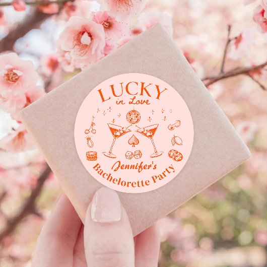 Oranje Lucky In Love Cocktail Bachelorette Feest Ronde Sticker
