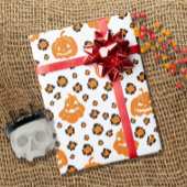 Oranje luipaard print pompoenpatroon Halloween Cadeaupapier