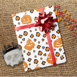 Oranje luipaard print pompoenpatroon Halloween Cadeaupapier