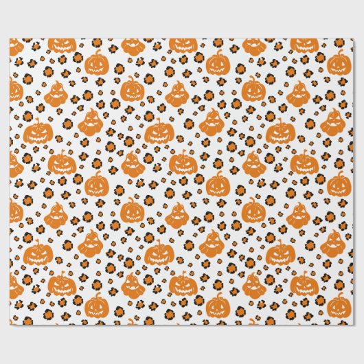 Oranje luipaard print pompoenpatroon Halloween Cadeaupapier (Vlak)
