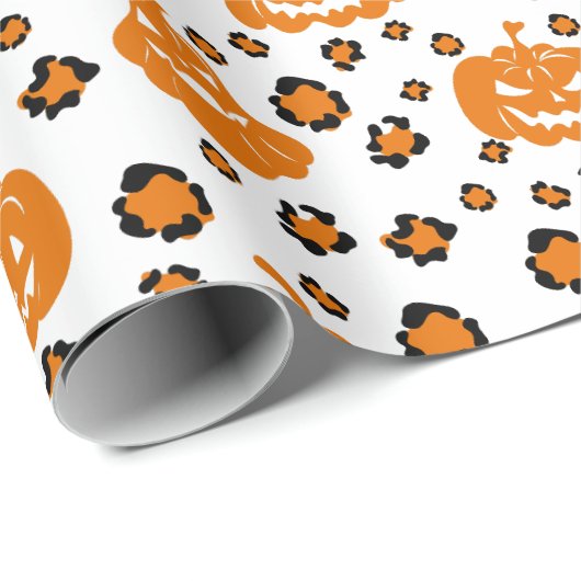 Oranje luipaard print pompoenpatroon Halloween Cadeaupapier (Rol Hoek)