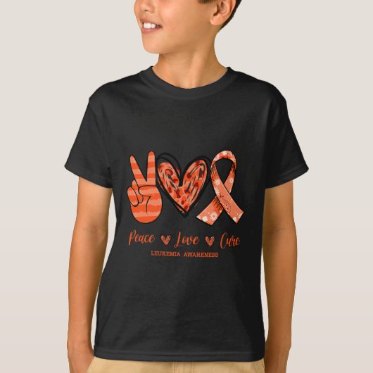 Oranje luipaard vrede liefde genezen leukemie bewu t-shirt (Voorkant)