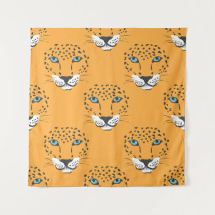Oranje luipaardkop, naadloos patroon. wandkleed