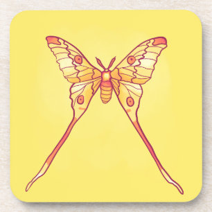 Oranje Luna Moth Art – Kleurrijk Insect Bier Onderzetter