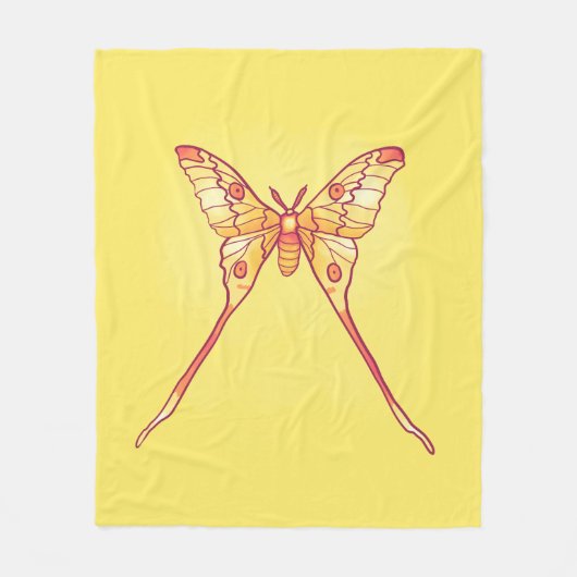 Oranje Luna Moth Art – Kleurrijk Insect Fleece Deken (Voorkant)