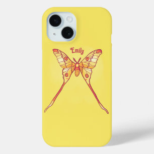 Oranje Luna Moth Art – Kleurrijke Insectenkunst iPhone 15 Case