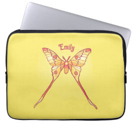Oranje Luna Moth Art – Kleurrijke Insectenkunst Laptop Sleeve