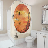 Oranje maan en papaverbloem douchegordijn (In situ)