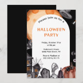 Oranje maan spookhuis Halloween uitnodiging (Voorkant / Achterkant)