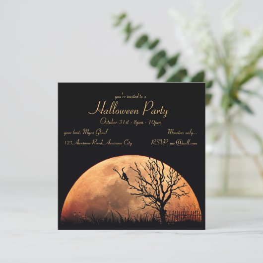 Oranje maan, zwarte kat kaart (Staand voorkant)