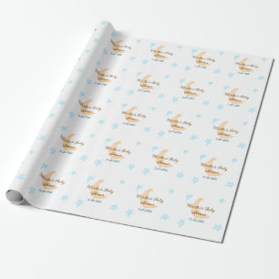 Oranje maanblauwe sterren glitter baby shower spra cadeaupapier