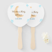 Oranje maanblauwe sterren glitter baby shower spra handwaaier (Voorkant en achterkant)