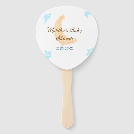 Oranje maanblauwe sterren glitter baby shower spra handwaaier (Voorkant)