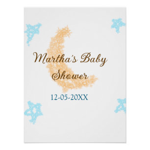 Oranje maanblauwe sterren glitter baby shower spra perfect poster