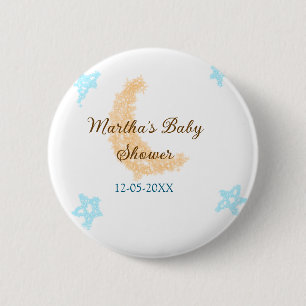 Oranje maanblauwe sterren glitter baby shower spra ronde button 5,7 cm