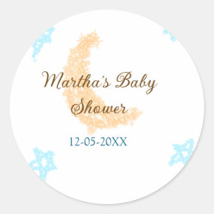 Oranje maanblauwe sterren glitter baby shower spra ronde sticker
