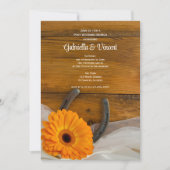 Oranje madeliefjes hoefijzer westerse post bruilof kaart (Voorkant)