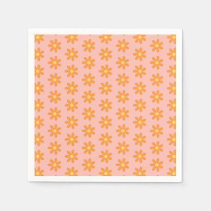 Oranje Madeliefjespatroon op Pastel Roze Lente Fee Servet