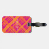 Oranje magenta plaid patroon aangepaste naam bagagelabel (Achterkant horizontaal)