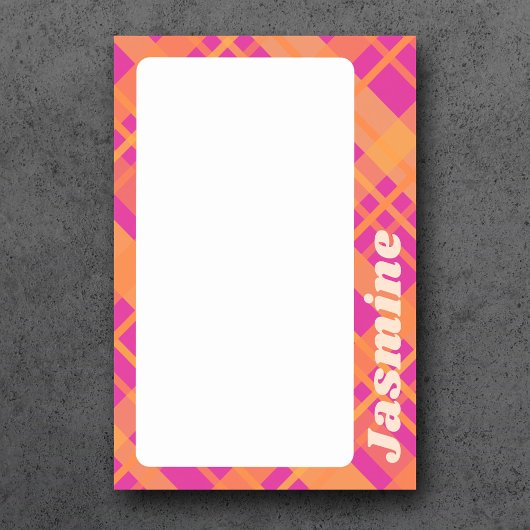 Oranje magenta plaid patroon aangepaste naam post-it® notes