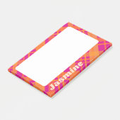 Oranje magenta plaid patroon aangepaste naam post-it® notes (Schuin)