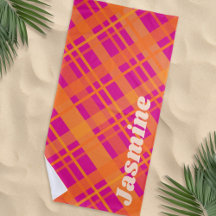 Oranje magenta plaid patroon aangepaste naam