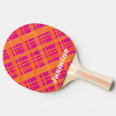 Oranje magenta plaid patroon aangepaste naam tafeltennisbatje (Zijkant)