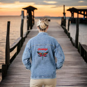 Oranje Magenta Roze en Turquoise Dragonfly Naam Denim Jacket