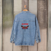 Oranje Magenta Roze en Turquoise Dragonfly Naam Denim Jacket