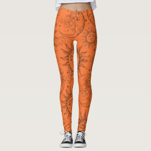 Oranje Magie Vintage Hemel Zon Maan Sterren Leggings