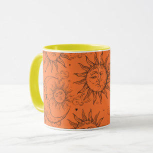 Oranje Magische Vintage Celestial Sun Moon Stars Mok