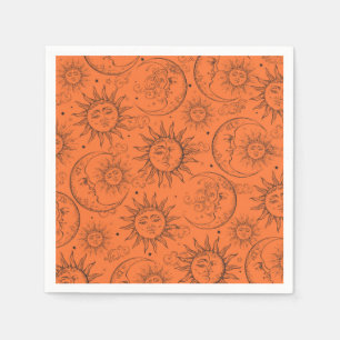 Oranje Magische Vintage Celestial Sun Moon Stars Servet