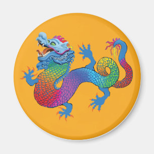 Oranje magneet met kleurrijke draak