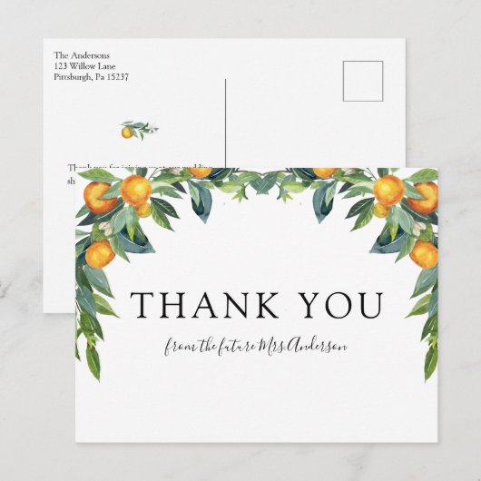 Oranje Main Squeeze Vrijgezellenfeest Dank u Briefkaart (Voorkant / Achterkant)