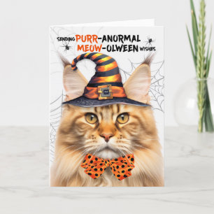 Oranje Maine Coon Cat PURRanormale MEOWolween Feestdagen Kaart