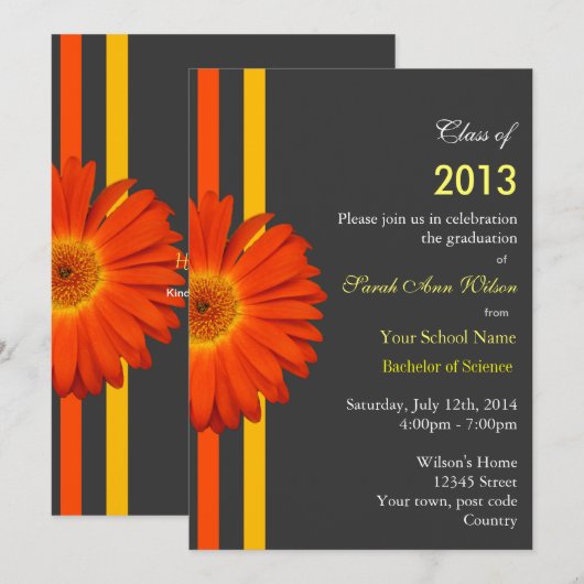 Oranje maisy garden flower graduparty kaart (Voorkant / Achterkant)