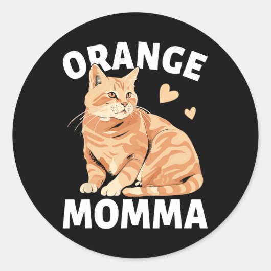 Oranje Mamma Kat Schattigee Kattenliefhebbers Ronde Sticker (Voorkant)