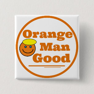ORANJE MAN GOOD VIERKANTE BUTTON 5,1 CM