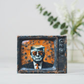 Oranje Man Trump op tv Briefkaart (Staand voorkant)