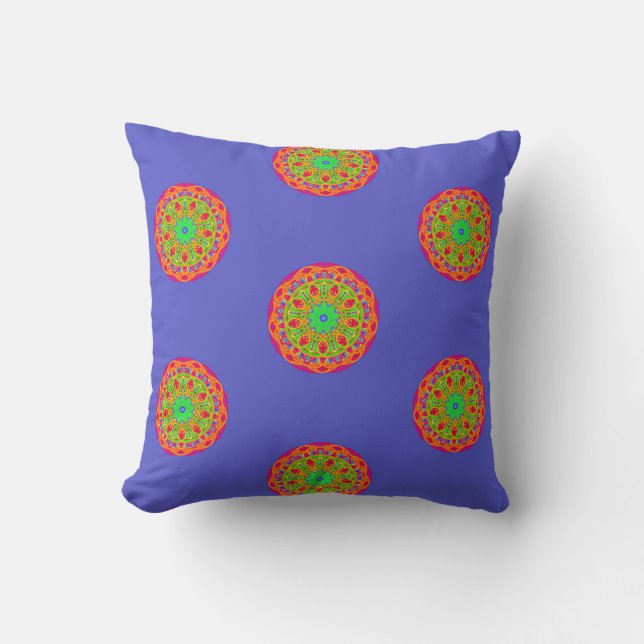 Oranje Mandala Boho Square Pillow Kussen (Voorkant)