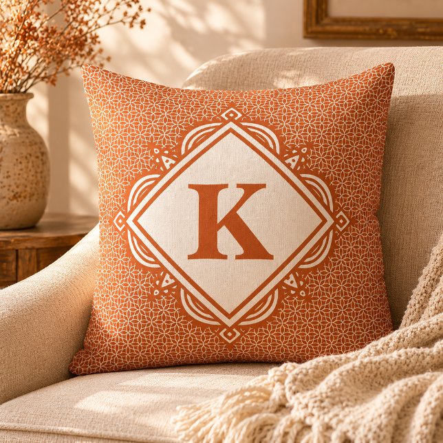 Oranje Mandala Geborduurd Sierkussen (Orange Mandala Throw Pillow)